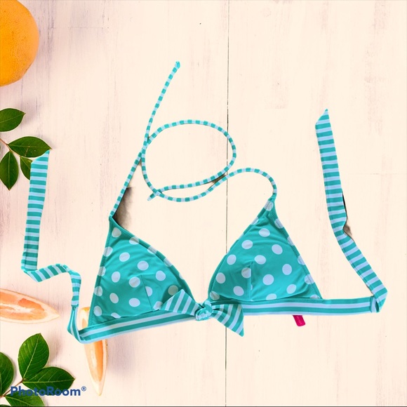 Victoria Secret Bikini Top Swimsuit Polka Dot Medium Green White  Tie Back - Picture 8 of 16